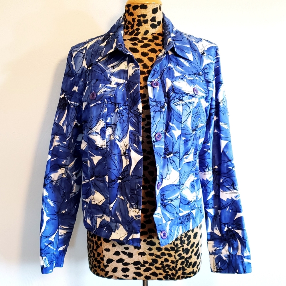 RAFAELLA Blue Floral Print Jacket